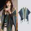 Knit Striped Poncho Wrap with Tassels, Cozy Travel Shawl