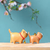 Carved Wood Cat Figurine with Bell - Cute Animal Desk Decoration
