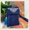Embroidered Lotus Flower Crossbody Bag, Nylon Shoulder Cellphone Pouch