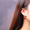 Red Agate Drop Earrings with Swastika and Dragon Motif