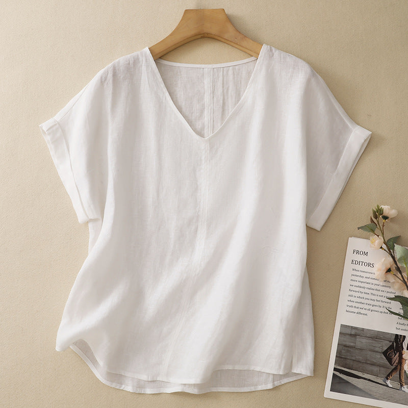 Women's Cotton V-Neck Short Sleeve Top