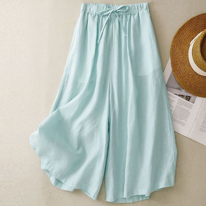 Women's Wide Leg Pants Summer Linen Cropped Trousers With Pockets