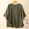 Women's Linen Blend Short Sleeve T-shirt, Loose Fit Round Neck Top