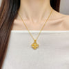 Four Leaf Copper Coin Pendant Necklace, Gold-Tone