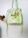 Light green Suzhou embroidery crossbody bag with rabbits and flowers