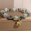 Blue Agate Bracelet with Rocking Horse Charm and Glow Glass Beads