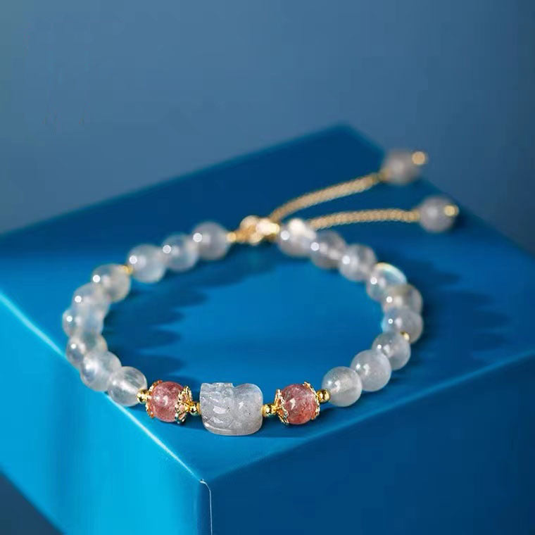 Aquamarine Strawberry Quartz Amethyst Moonstone PiXiu Bracelet