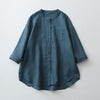 Solid Color Button Three Quarter Sleeve Shirt