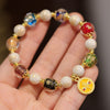 Five Wealth Deities Liuli Glass Charm Bracelet with Gold-tone Foil Beads