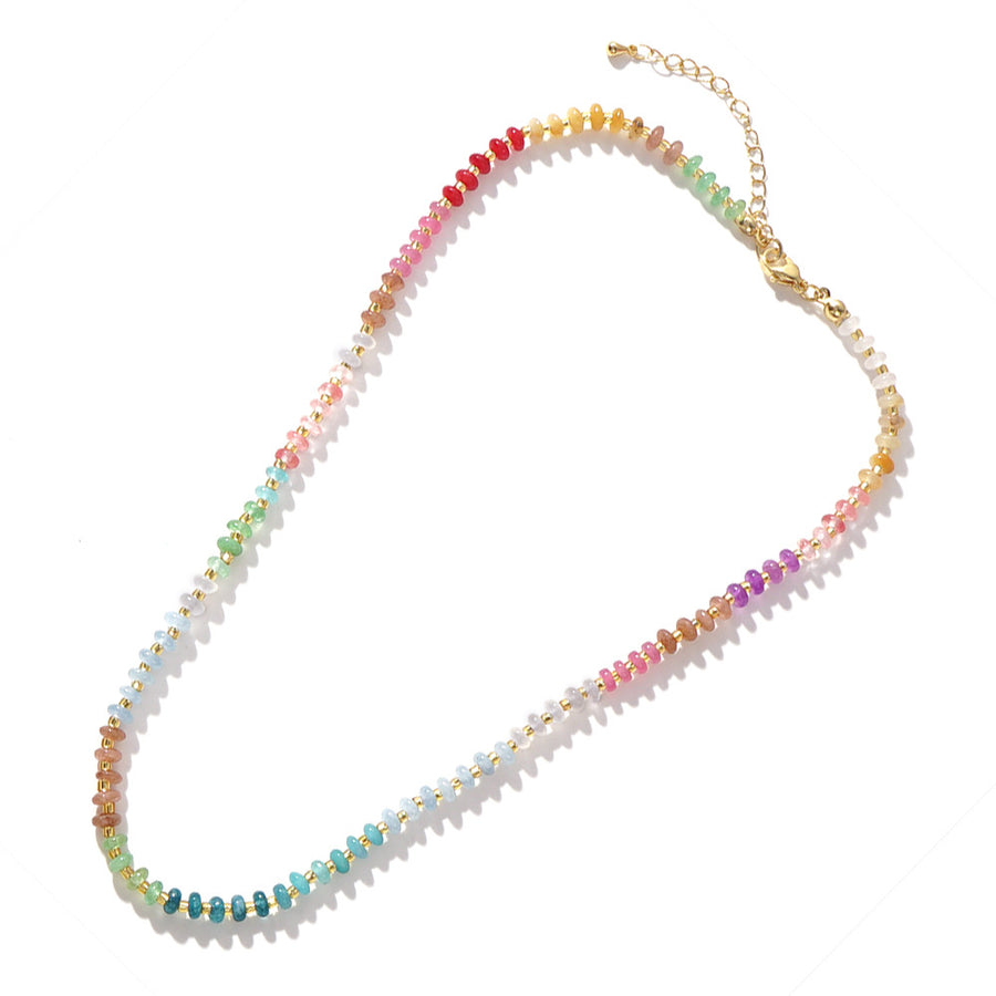Gradient Crystal Necklace, Hand-Woven Natural Stone Beads