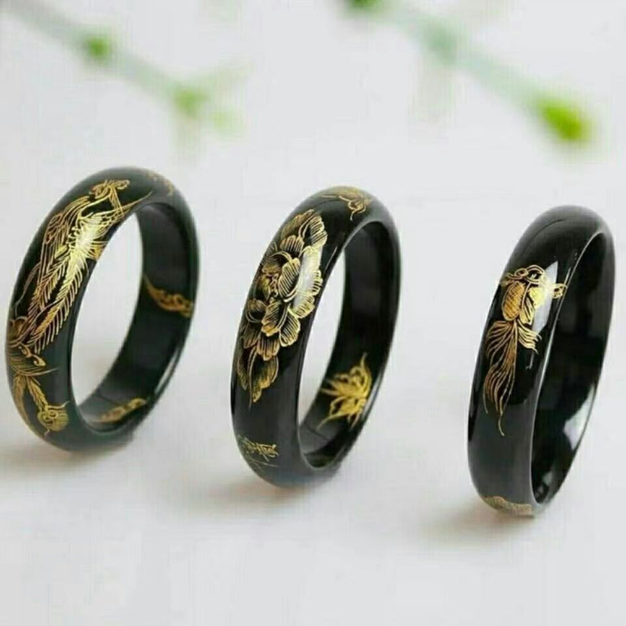 Natural Hetian Jade Bangle with Gold-Tone Floral Design