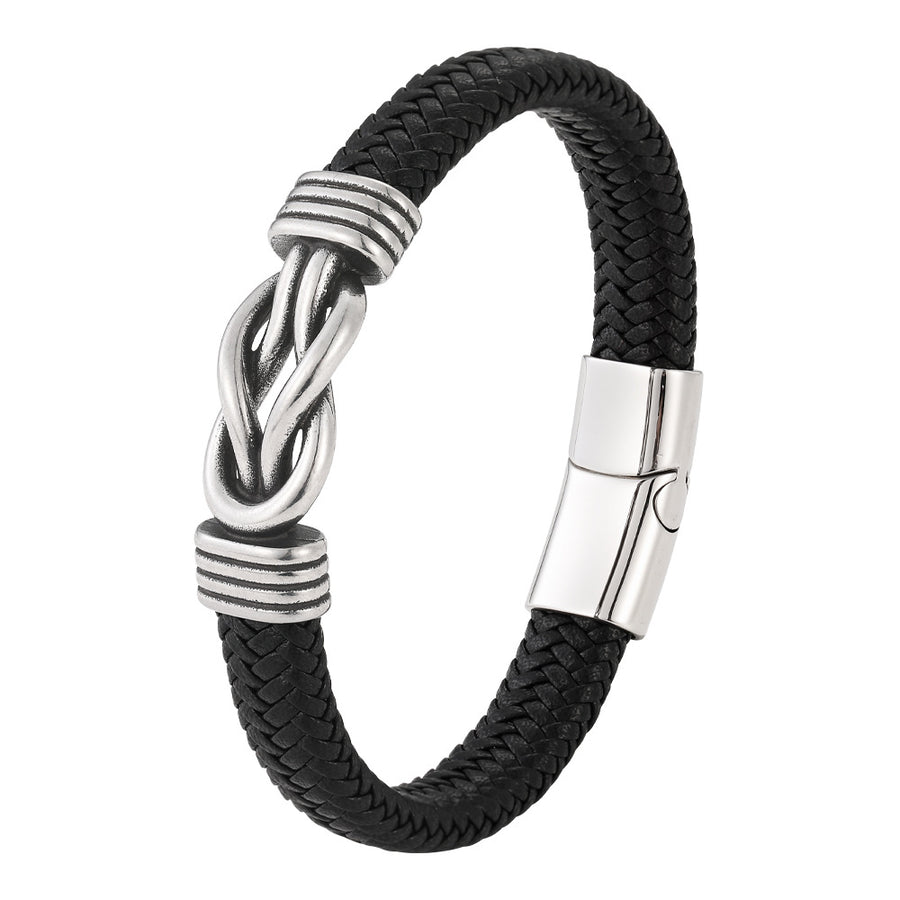 Braided Leather Bracelet with Infinity Knot Clasp