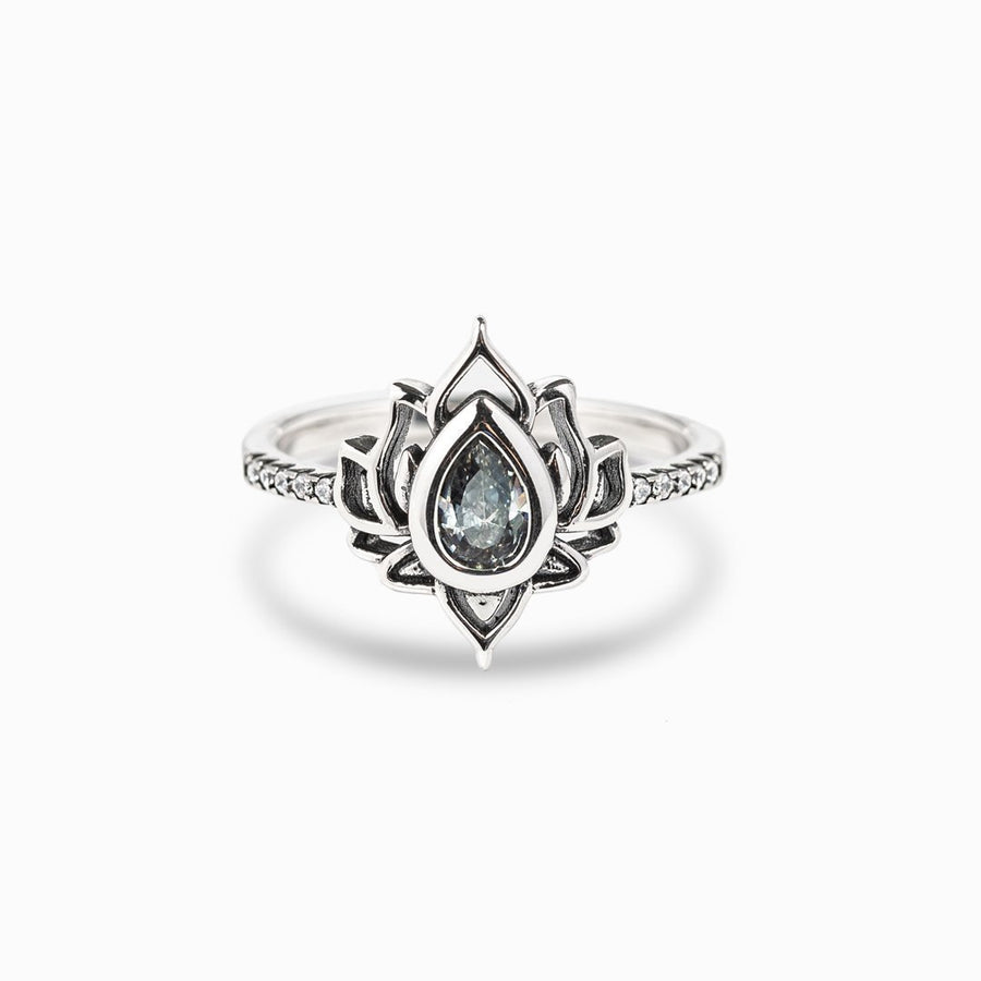 Silver Lotus Zircon Blessing Protection Ring