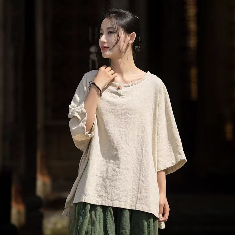 Women's Half Sleeve Linen Look T-shirt Tee