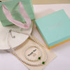 Faux Pearl and Green Stone Jewelry Set with Necklace, Bracelet and Earrings