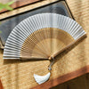 Chinese Style Bamboo Folding Fan with Silk Leaf and Tassel