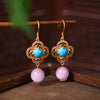 Enamel and Natural Crystal Drop Earrings, Chinese Style