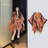 Knit Striped Poncho Wrap with Tassels, Cozy Travel Shawl