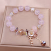 Floral Stone Bracelet with Leaf Charm, Handmade Beaded Jewelry