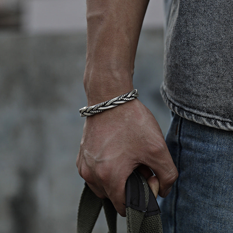 Men's Retro Twist Braided Cuff Bracelet Zinc Alloy