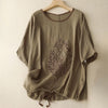 Women's Embroidery Tree Cotton Linen T-Shirt