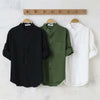 Men's Linen Blend Stand Collar Shirt With Pocket