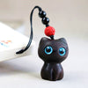 Ebony Wood Cat Keychain and Phone Charm with Red Sandalwood Bead