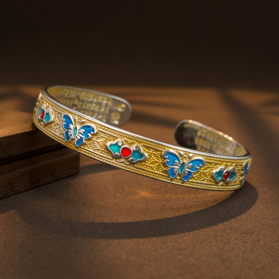Copper Enamel Butterfly Bangle with Heart Sutra