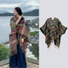 Knit Striped Poncho Wrap with Tassels, Cozy Travel Shawl