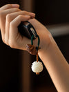 Lotus and Bodhi Seed Keychain, Natural White Peach Wood Charm