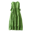 Cotton Linen Midi Dress with Half Sleeves