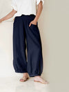Women's Harem Pants Cotton Linen Wide Leg Cropped Trousers