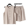 Men's Cotton Linen Vest and Shorts Set, Chinese Style Sleeveless Top