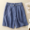 Embroidered Cotton Linen Shorts Women Summer Casual Wide Leg