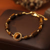 Tiger Eye and Copper Bead Bracelet with Gold-Tone Charm