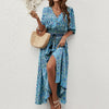 Printed Linen Maxi Dress with Lantern Sleeves