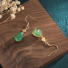 Cyan Jade Luck Drop Earrings, Vintage Style Gemstone Dangles