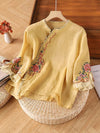 Women's Cotton Embroidery Floral Shirt with Frog Buttons