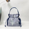 Embroidered Drawstring Bucket Bag with Tassel, Floral and Animal Motifs