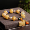 Golden Silk Jade Lotus Bracelet, Natural Stone Beads