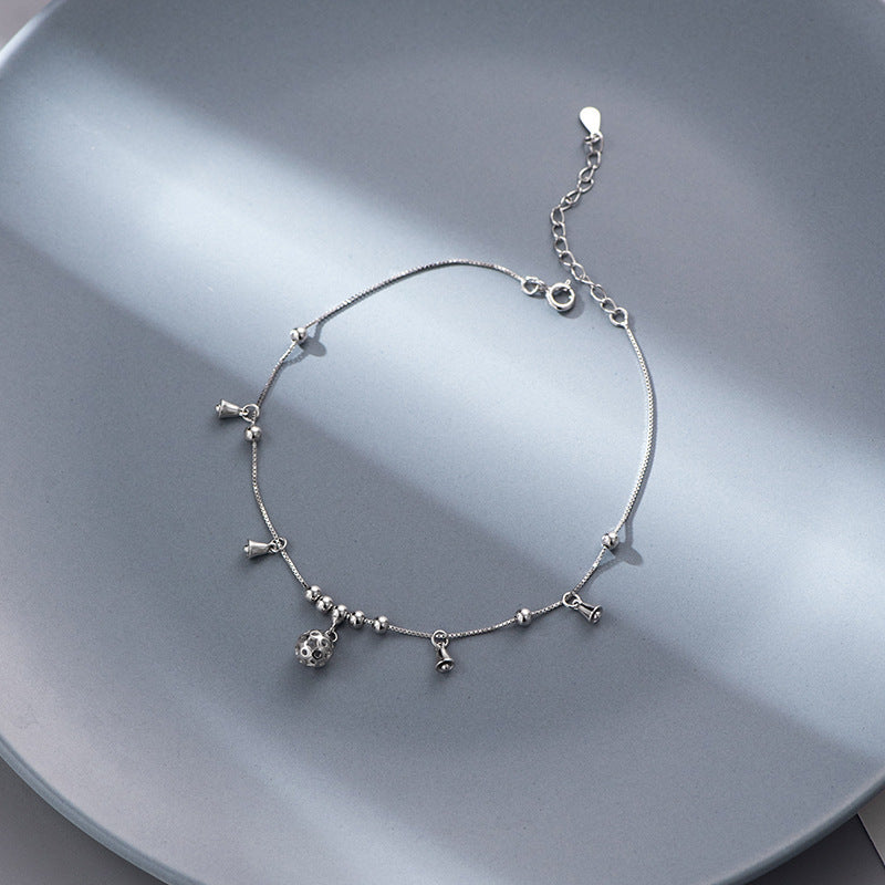 925 Sterling Silver Bell Anklet with Geometric Charm
