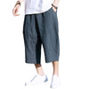 Men's Linen Pleated Pants Summer Drawstring Cropped Trousers