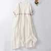 Embroidered Cotton Linen Midi Dress With Pockets