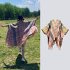 Knit Striped Poncho Wrap with Tassels, Cozy Travel Shawl