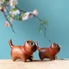 Carved Wood Cat Figurine with Bell - Cute Animal Desk Decoration