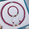 Red Cinnabar Jewelry Set Necklace Bracelet Earrings
