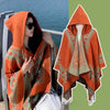 Hooded Knit Shawl Wrap, Border Travel Poncho