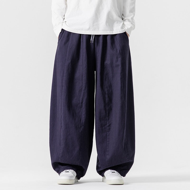 Men's Harem Pants Solid Color Cotton Elastic Waist With Pockets