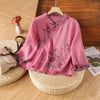 Vintage Chinese Embroidery Floral Shirt Frog Button Top