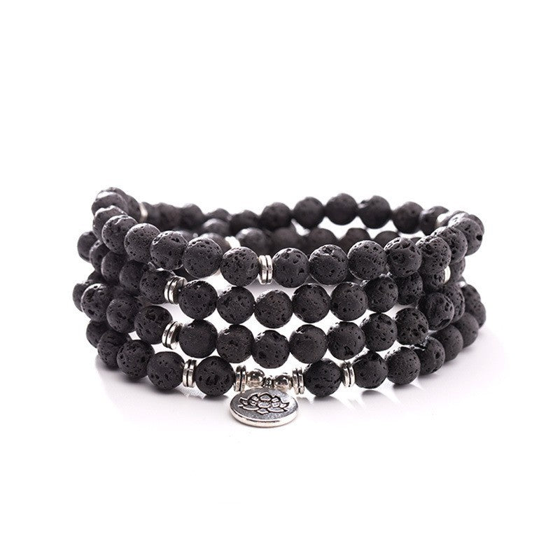 108 Bead Mala Bracelet Lotus Charm Wrap